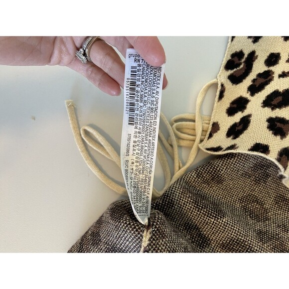 Zara Knits Animal Print Top Size Small Long Sleeve Backless Mock Neck Stretch - Picture 8 of 10